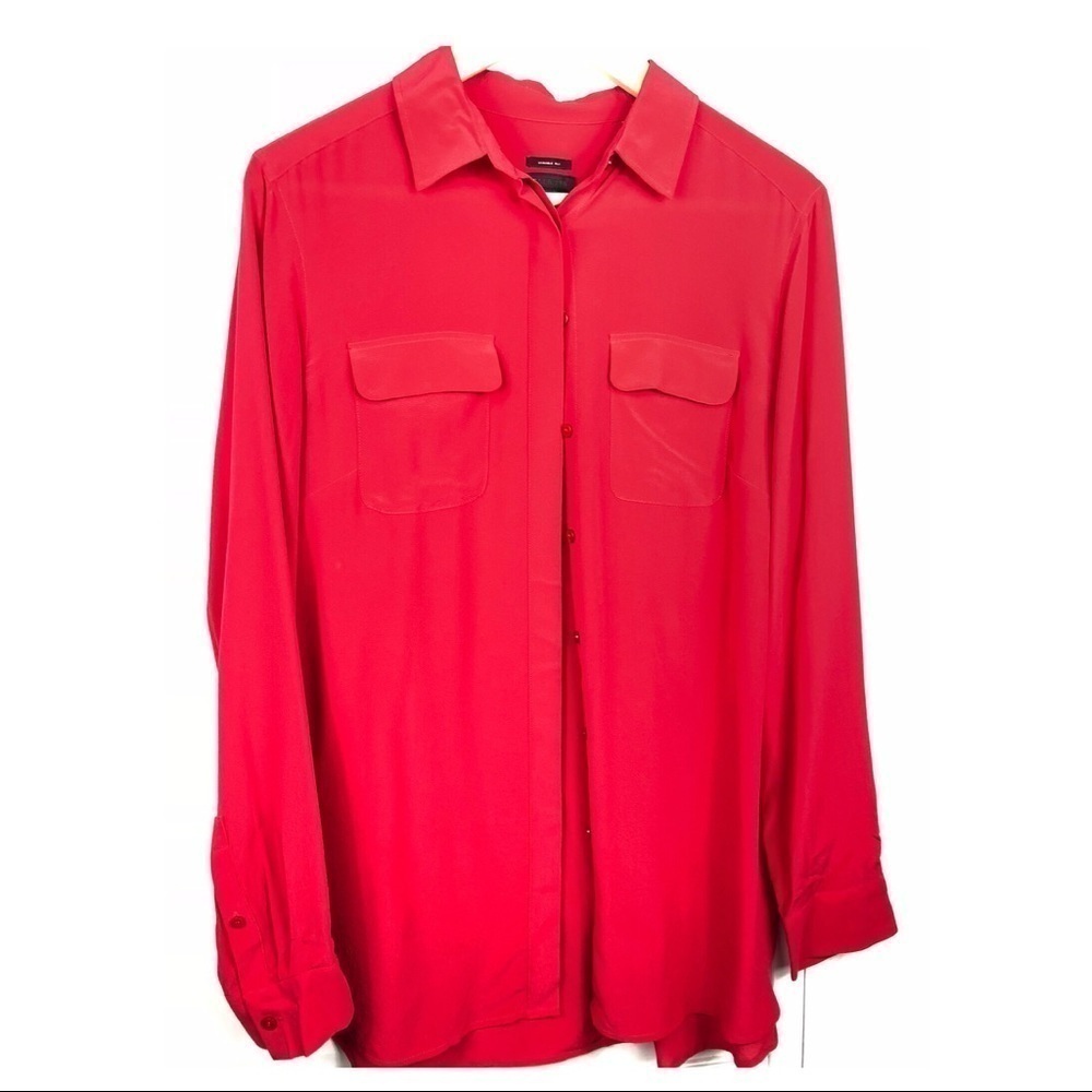 TALBOTS WASHABLE SILK CANDY RED BLOUSE
